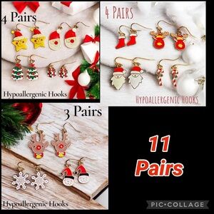 Festive Holiday Earrings Set - 11 Pairs